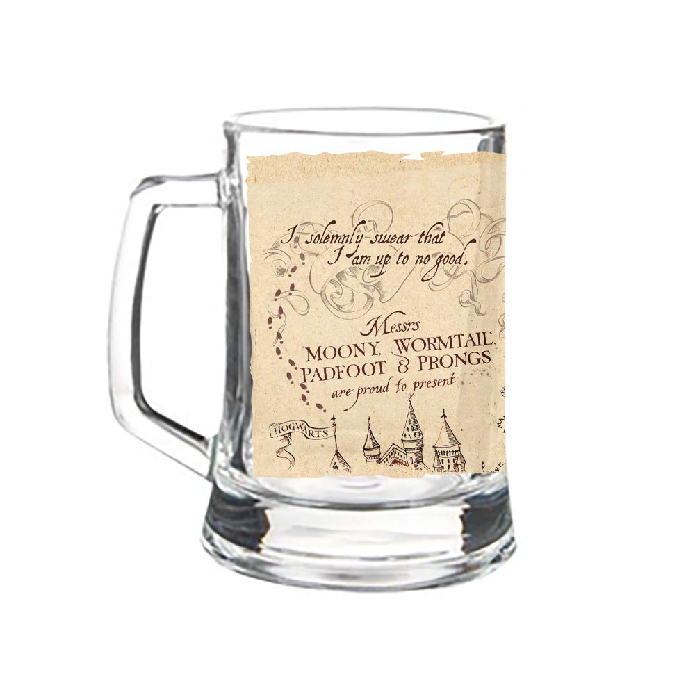 Harry Potter – Marauder’s Map – Mischief Managed Quote - 16 oz Pint Size Glass Morphing Mugs Color Changing Clue Mug – Full Image Revealed When COLD Liquid Is Added