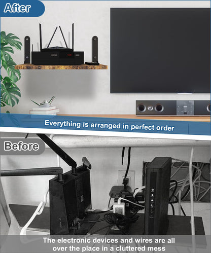 Ardier Wall-Mounted Projector Shelf, Wooden Media Holder Holds Up to 24 lbs, Floating Entertainment Shelves Furniture for Cable Box, WiFi Router, TV Box, Game Console, DVD Player, Black