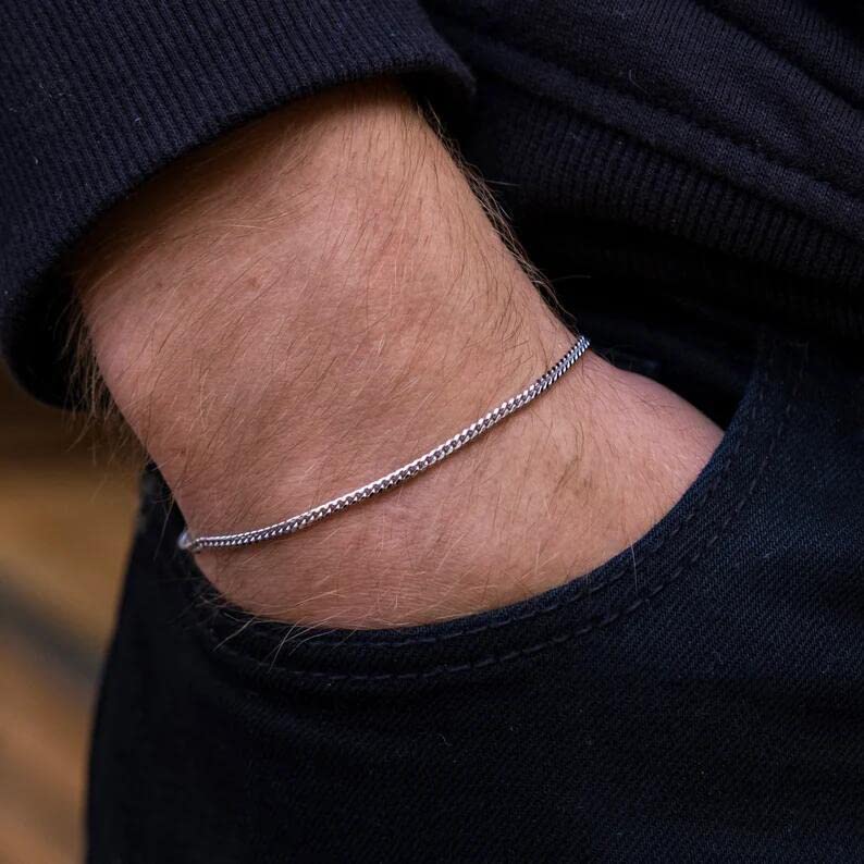 Men's Bracelet Stainless Steel Silver Men's Cuban Link Chain for Men Womens Bracelets Chain Hip Hop Rapper Jewelry 3.5mm Width 7.5 Inch
