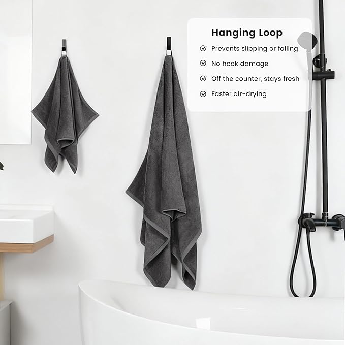 SEMAXE Bathroom Towel Set, 8-Piece Gray Cotton Towels