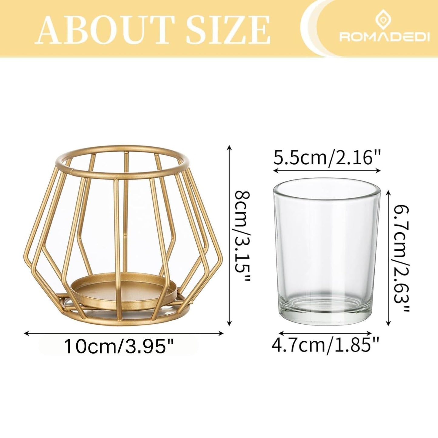 Geometric Tea Light Candle Holders - Wedding Centerpiece for Tables Morden Metal Votive Tealight Candles Stand with Glasses Coffee Home Room Decor Wedding Party Birthday Decoration, Gold 12 pcs