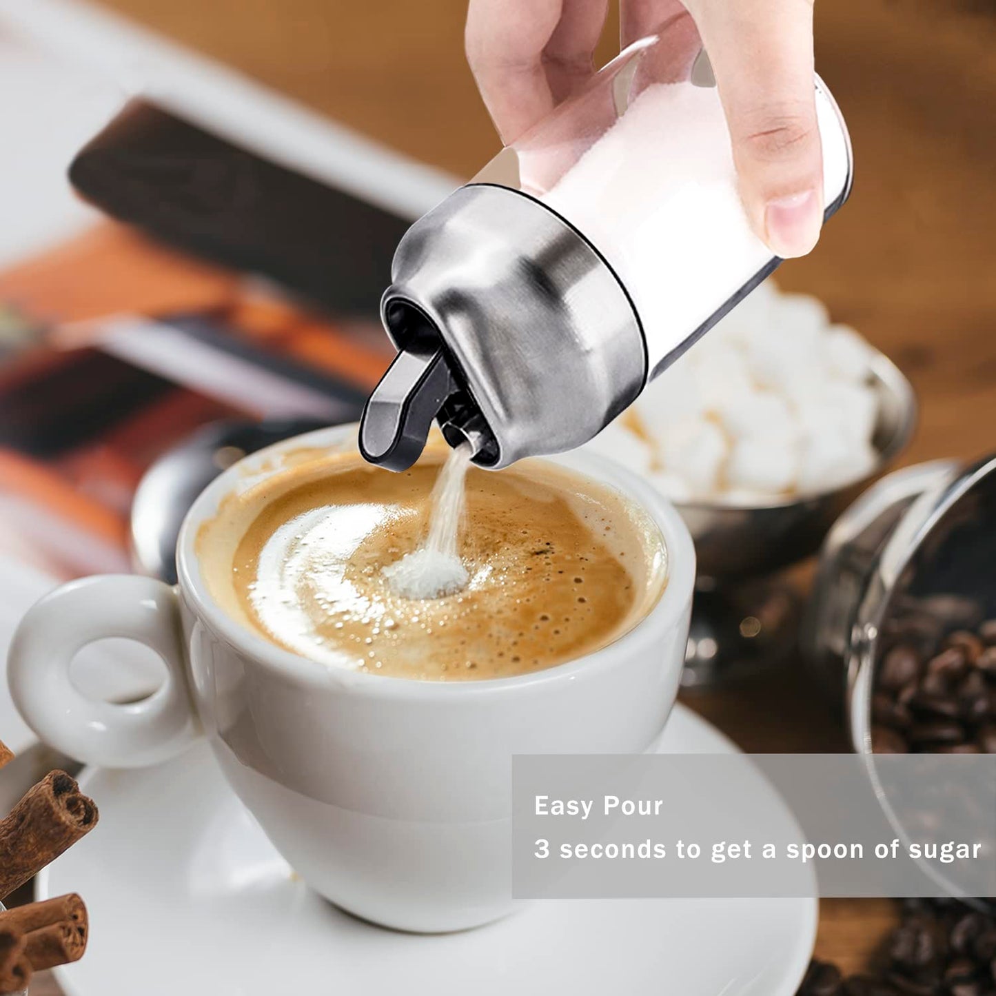 Aelga Glass Sugar Dispenser with Pour Spout + Salt and Pepper Shakers Set