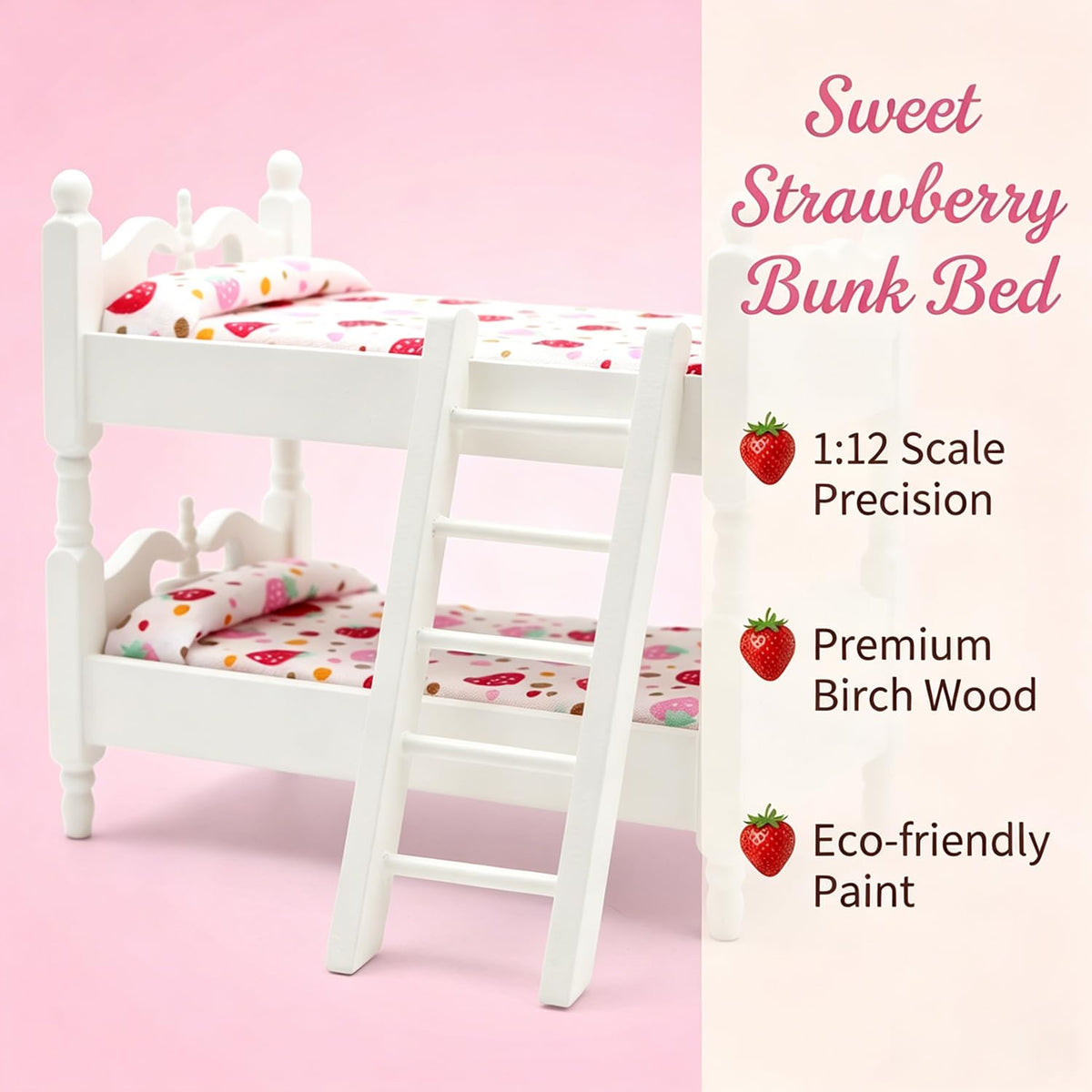 Z MAYABBO Wooden Dollhouse Furniture of Baby bunk Bed with Ladder for Miniature Dollhouse Accessories - 1/12 Scale
