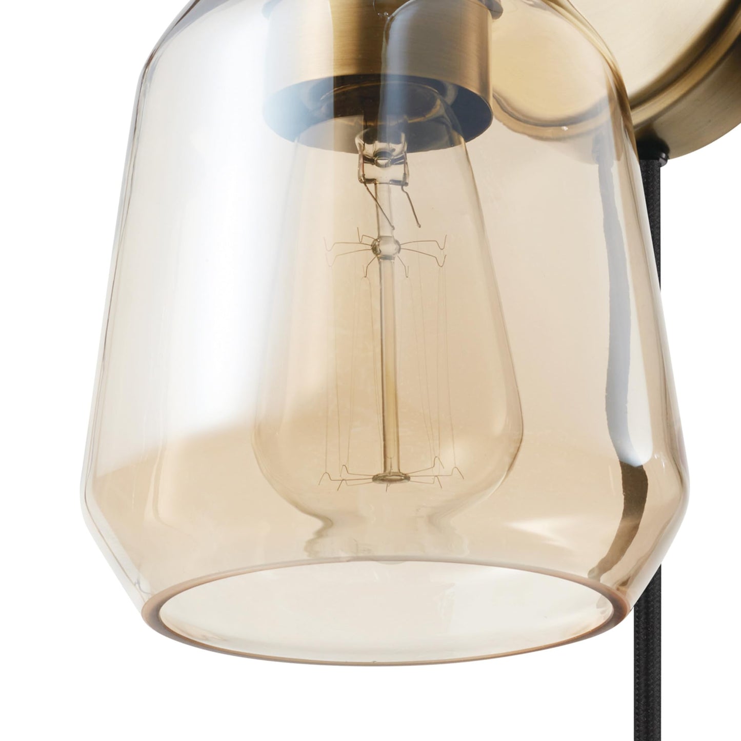 Globe Electric 51715 1-Light Plug-in or Hardwire Wall Sconce, Matte Brass, Smoked Amber Glass Shade, Black Fabric Cord, in-Line On/Off Switch, Bedroom, Living Room, Mounted Bedside Lamp
