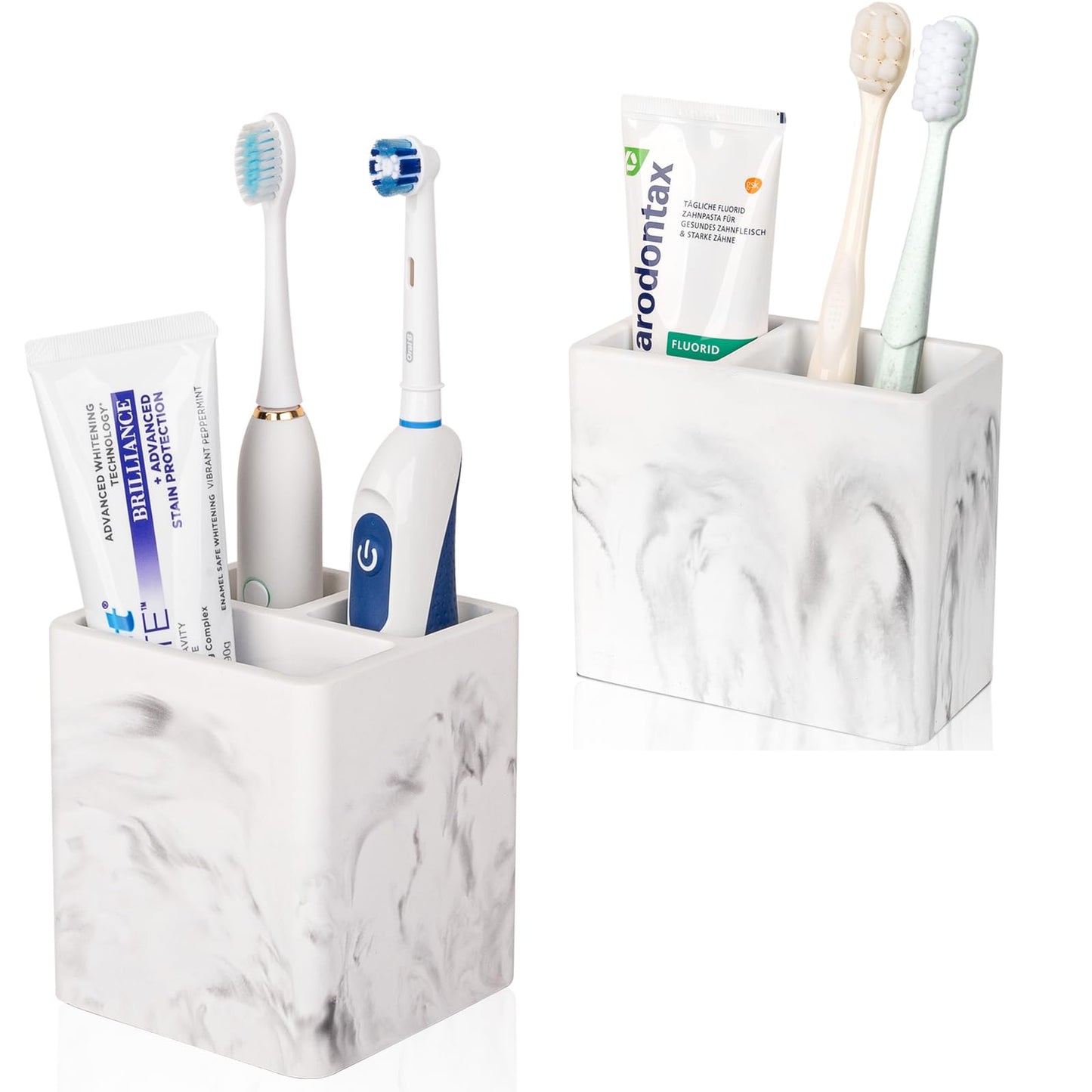 Diatomite Toothbrush Holders for Bathrooms, Electric Toothbrush and Toothpaste Holder Tooth Brush Organizer for Bathroom Countertop, Shower, Vanity - Marble White