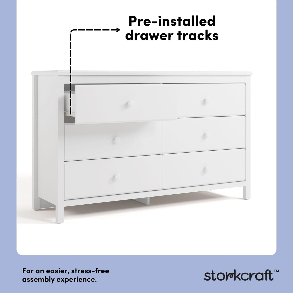Storkcraft Alpine 6-Drawer Dresser (White) – GREENGUARD Gold Certified, White Dresser for Bedroom, Kids & Nursery Storage Drawers, Safety Interlocking Drawers, Pre-Installed Tracks, Kids Bedroom