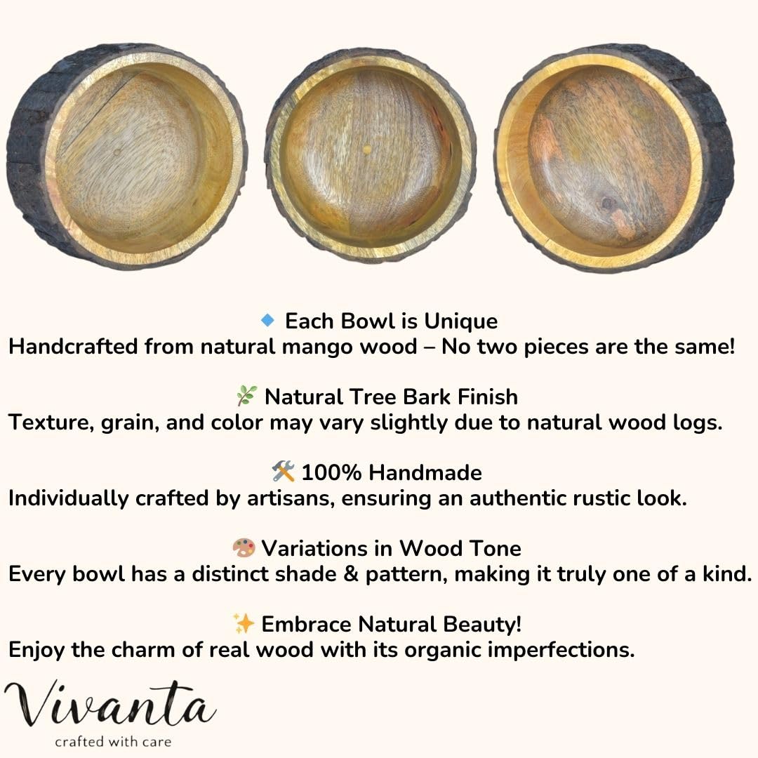 Handcrafted Mango Wood Decorative Bowl with Natural Bark Edge – Rustic Wooden Centerpiece Bowl for Potpourri, Candy Dish, Key Holder & Small Fruit Display – Farmhouse & Boho Home Décor Accent (7 Inch)