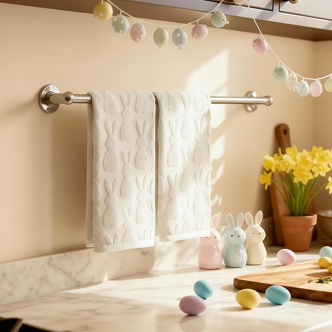 Artoid Mode 2 Pcs Beige 3D Rabbit Jacquard Easter Hand Towels