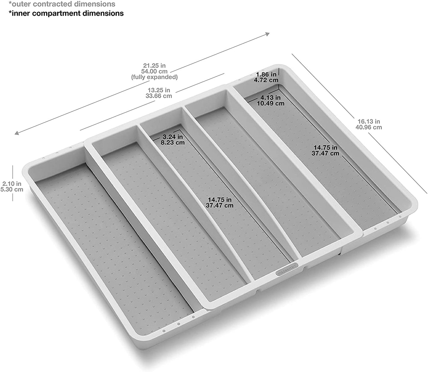 madesmart Classic Large Utensil Tray, Soft Grip, Non-Slip Kitchen Drawer Organizer, 3 Compartments, Multi-Purpose Home Organization, BPA Free, White