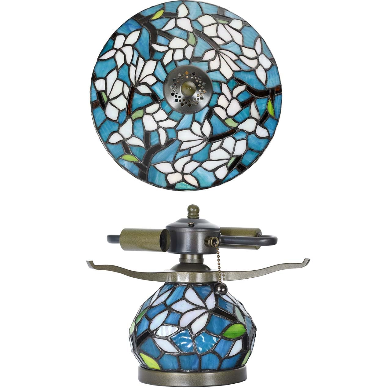 Bieye L10905 Tiffany Style Stained Glass Mushroom-Shaped Double Lit Table Lamp for Home Decor (10-inch, White Magnolia)