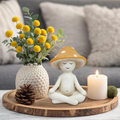 Meditation Mushroom Statue Yoga Mushroom Figurine Tabletop Decor for Home Shelf Office Coffee Table Garden Yard Patio Meditation Sculpture Gift for Women Friends Mom Decoration