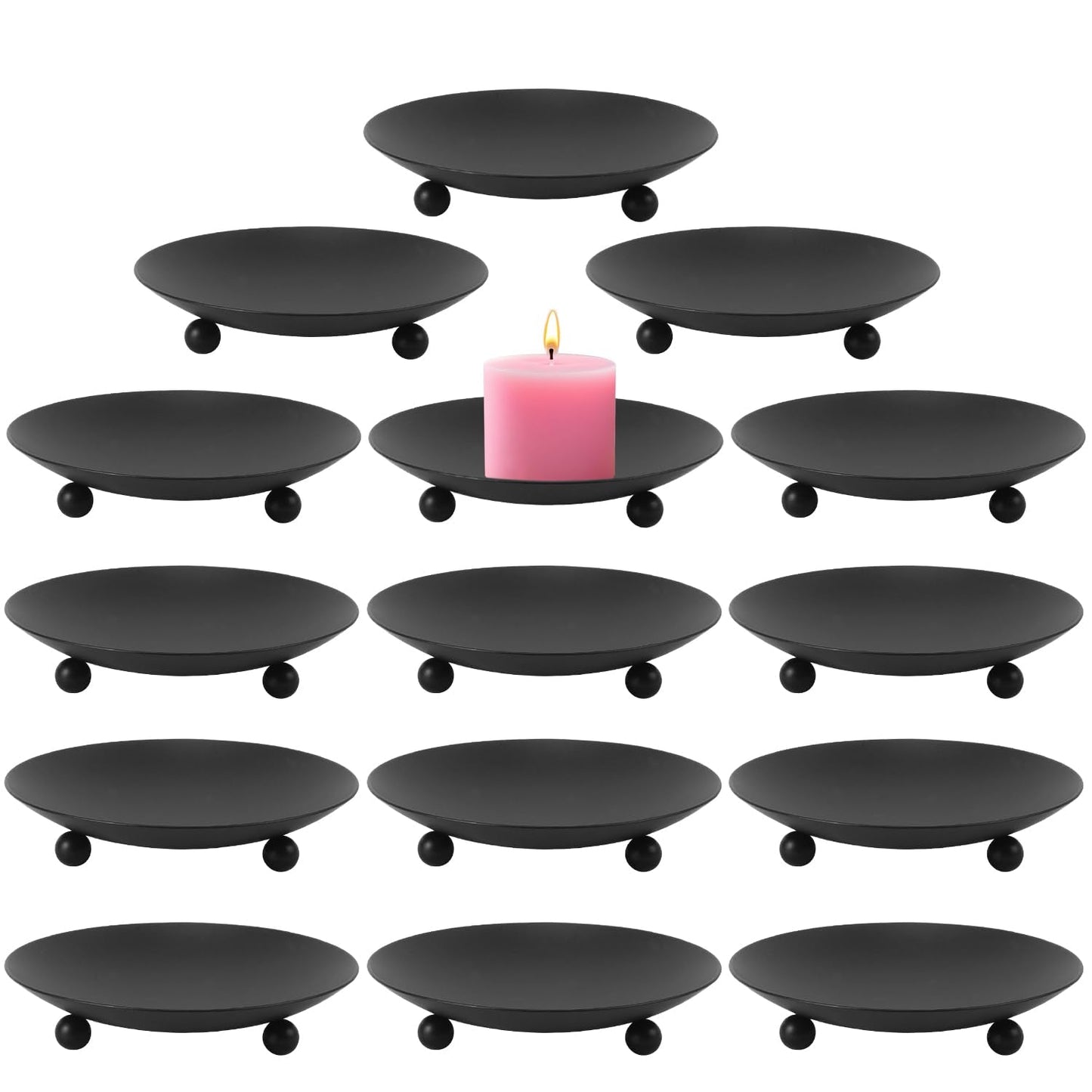 Biugaaufai 15 Pack Candle Holder Plate, Iron Plate Candle Holders, 4.33" D x 0.78" H, Matte Black, Perfect for LED & Wax Candles, Weddings, Home Decor