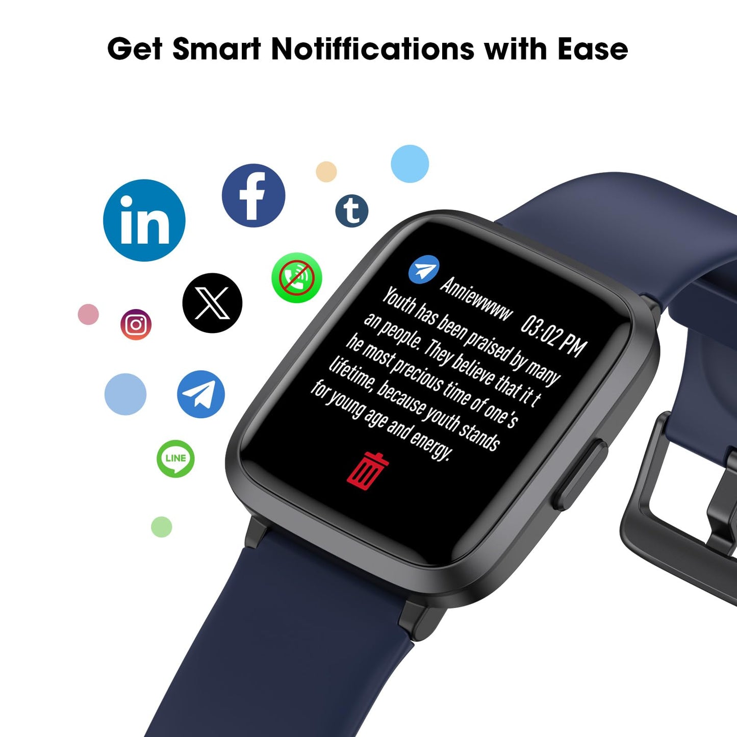 Fitness Tracker Watch with Heart Rate Monitor, Activity Tracker with Pedometer, Sleep Monitor, Calories & Step Counter, 5ATM Waterproof Smart Watch for Women Men Health Fitness Watch for Sports