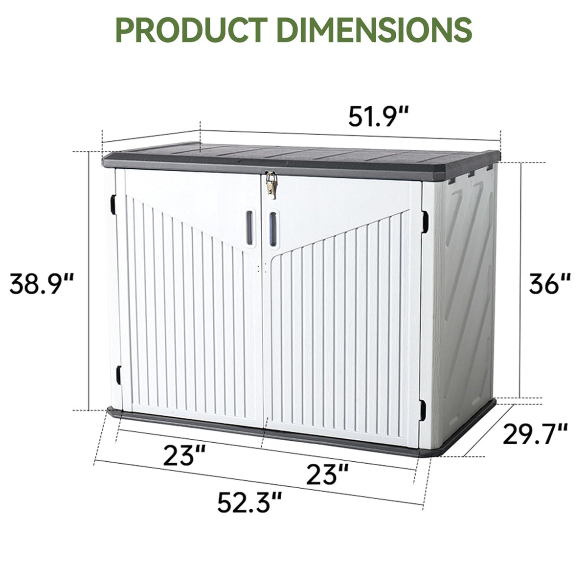 Aoxun Outdoor Storage Cabinet 35 Cu.Ft Resin Waterproof Horizontal Storage Shed for Garbage Bin, Generator, and Lawn Mower (White)