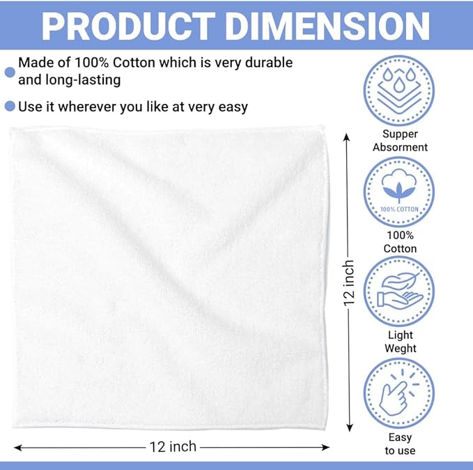 100% Cotton Washcloth Set 24 Packs – Soft, Absorbent Face Towels