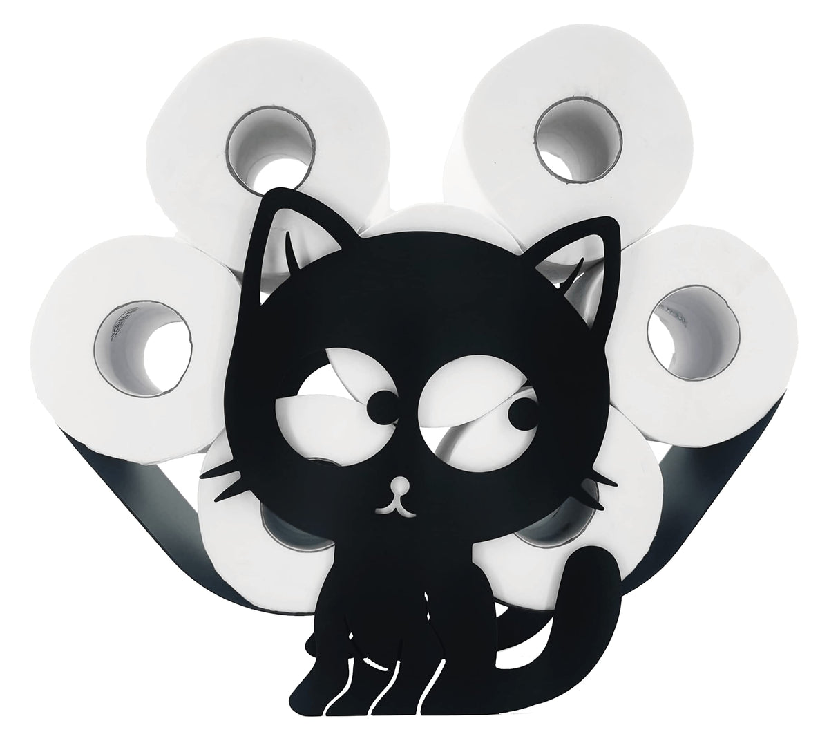 Euiroet Funny Cat Toilet Paper Holder - Freestanding Metal Animal Storage for Bathroom - Black Home Decor Organizer Holds Extra 8 Rolls