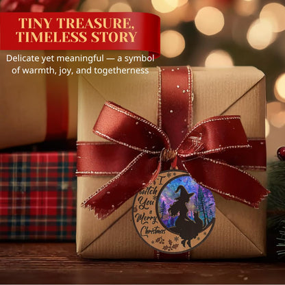 Witchy Christmas Ornaments, Shatterproof 3D Wood and Acrylic Witch Ornament on Crescent Moon, Magical and Gothic Holiday Decoration for Christmas Tree, Unique Spiritual Gift for Women, Friends
