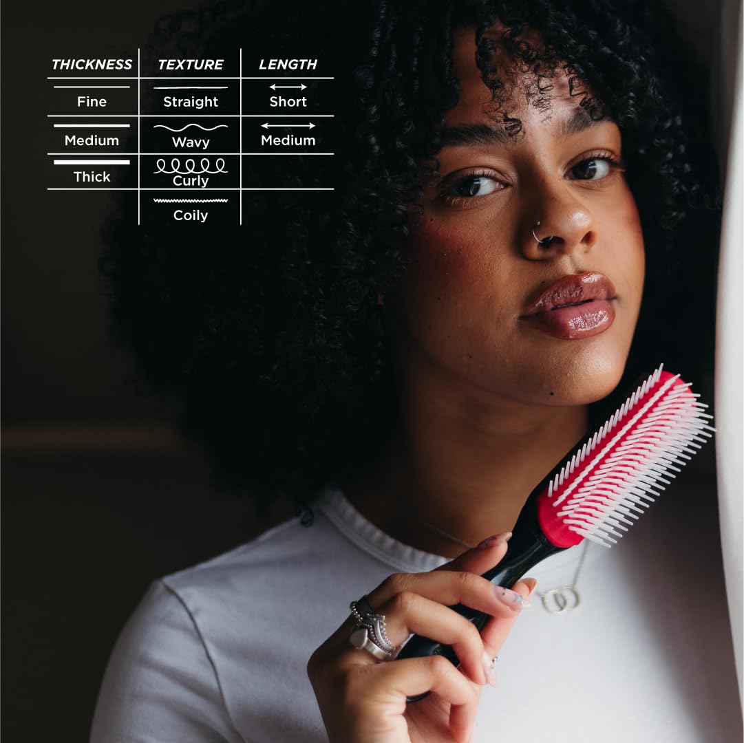 Denman Curly Hair Brush D3 (Black & Red) 7 Row Styling Brush for Detangling, Separating, Shaping and Defining Curls - For Women and Men