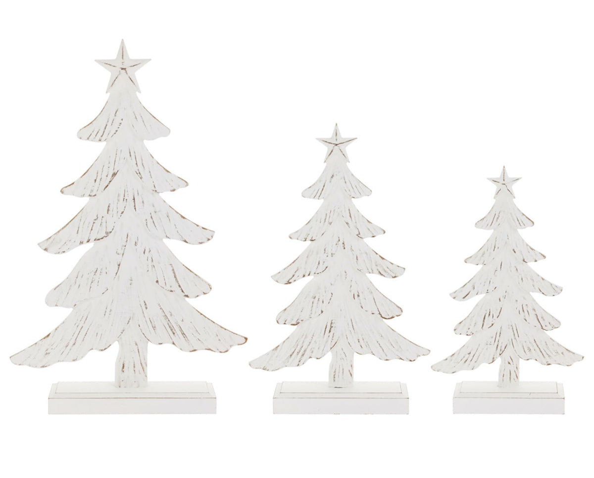 Boston International Christmas Tree for Tabletop Mantel Shelf Winter Holiday Decorations for Home, 3 Sizes, Weathered Winter White Trees