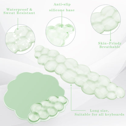 Gel Cloud Keyboard and Mouse Wrist Rest, Cute Wrist Support and Arm Support Rest for Typing Pain Relief，Suitable for Office/Computer/Laptop/Gaming Set-Green