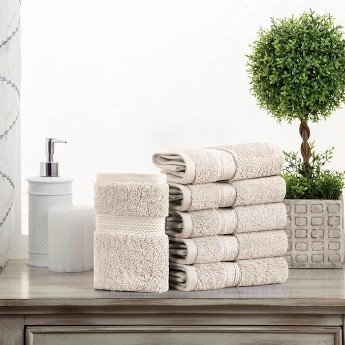 Superior Egyptian Cotton Pile Face Towel/Washcloth Set of 6, Ultra Soft Luxury