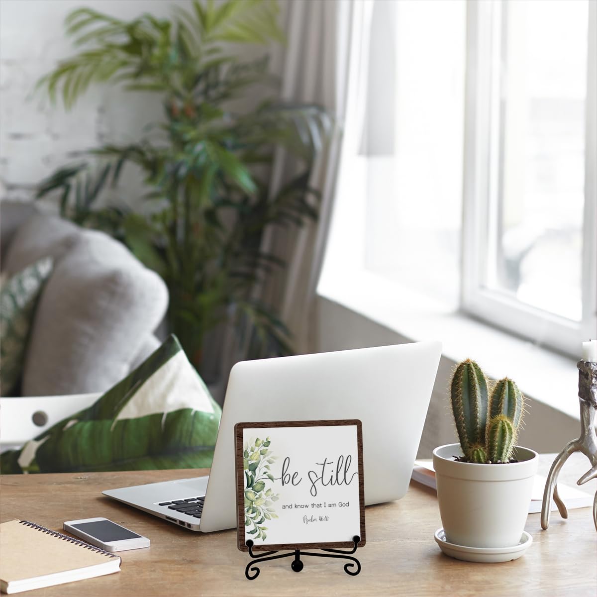 Be Still And Know That I Am God Table Sign, Farmhouse Bathroom Decor, Eucalyptus Desk Decor For Living Room Home Office Mantle Coffee Bar Bookshelf Kitchen Entryway (C10)