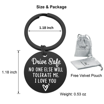 iJuqi Drive Safe Keychain Boyfriend Gift - Valentine's Day Gifts for Him Men Funny New Driver Keyring Cute Boyfriend Husband Gifts from Girlfriend Wife