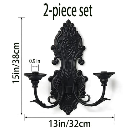 Black Metal Candle Holder Gothic Wall Decor Style Candle Sconces Set of 2, for Taper & Pillar Candle（not Contain Candles）