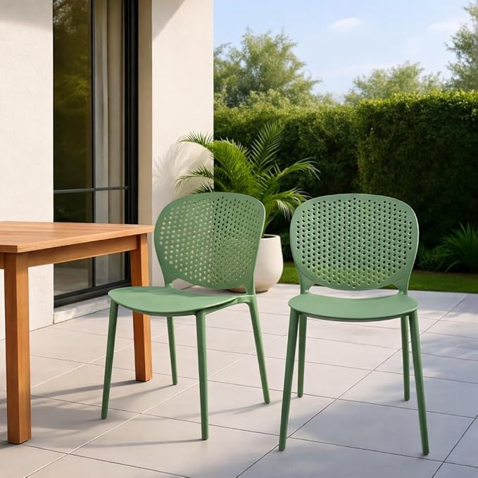 2xhome Set of 4 Patio Dining Chairs | Modern Stackable Outdoor Pool Side Chair | Weather Resistant Plastic for Yard, Porch, Balcony, Kitchen, Green