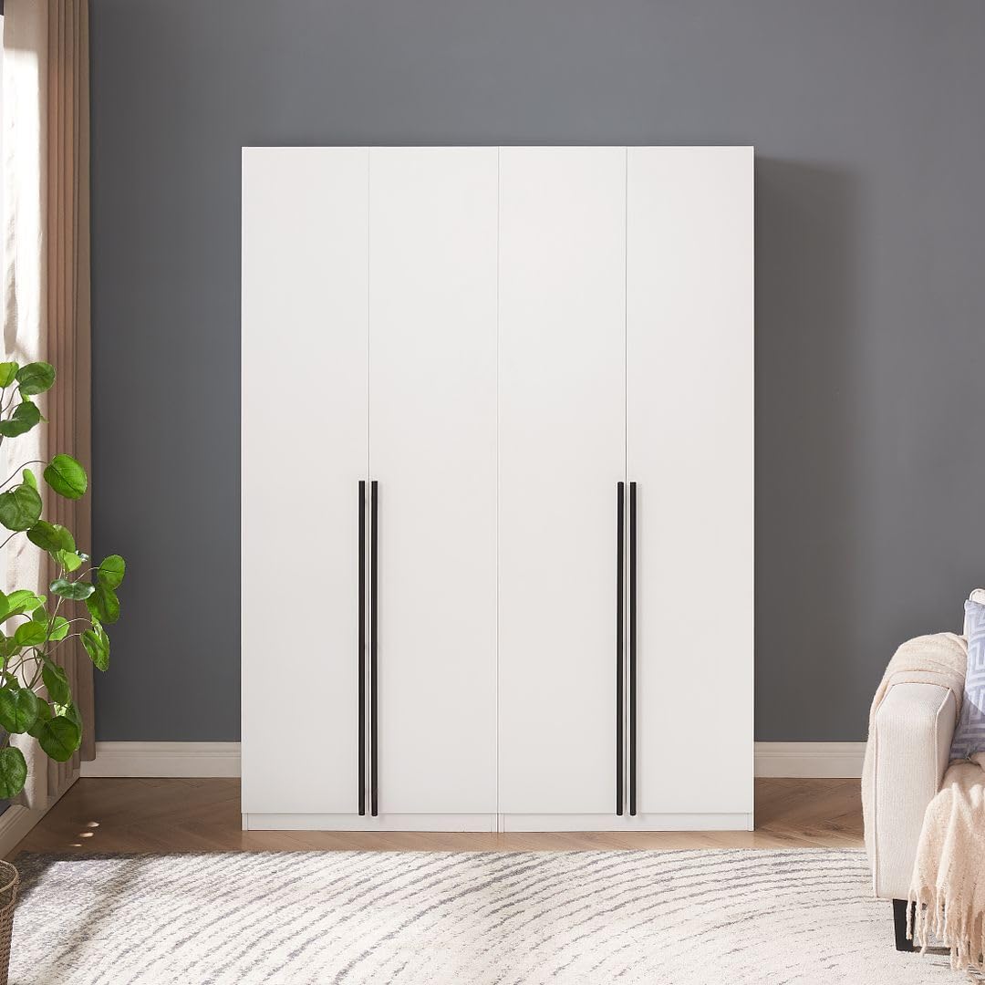 Manhattan Comfort Lee Freestanding Closet | Space-Saving Storage Cabinet with 4 Shelves, 1 Hanging Rod, 2 Drawers, 3 Shoe Shelves & 1 Large Storage Area | No Tool Assembly, 2 Piece Set, White