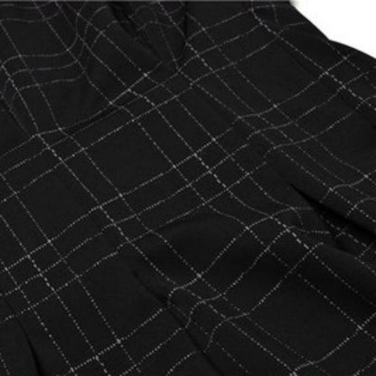 Goth Long Sleeve Dress Gothic Harajuku Vintage Plaid Wrap Balck Mini Dress Retro Pleated Punk Long Sleeve Dark Emo(Gray Grid,L)