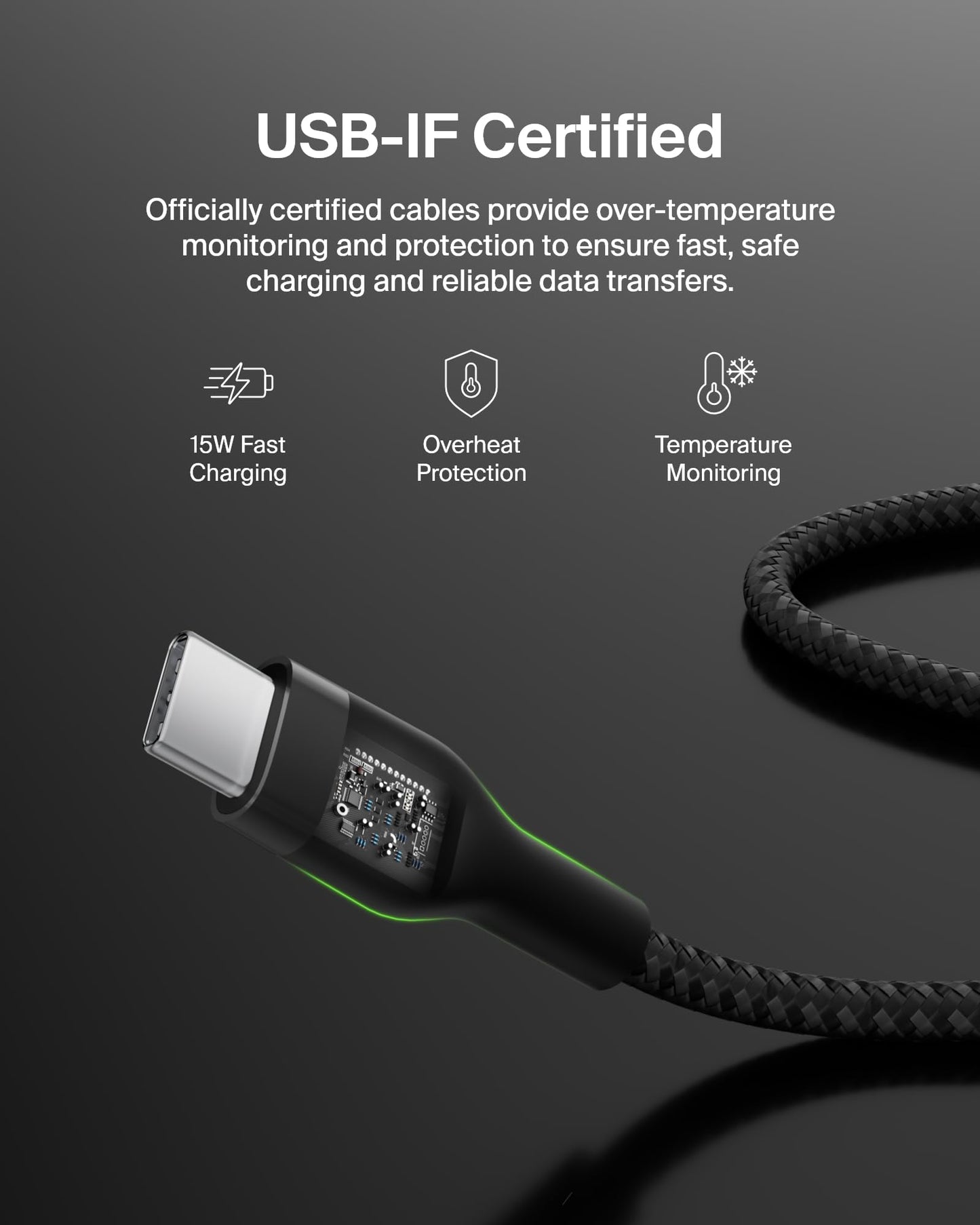 Belkin BoostCharge Pro Flex Braided USB-C to USB-A Cable (1M/3.3FT) USB-IF Certified Fast Charging Cable for iPhone 17, iPhone 17 Pro, iPad, Galaxy S25, Note, Pixel, Nintendo Switch 2 & More - Black