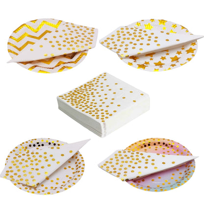 CEILIWEN 50PCS White & Gold Polka Dot Party Napkins, 33x33CM White with Gold Cocktail & Dinner Serviettes