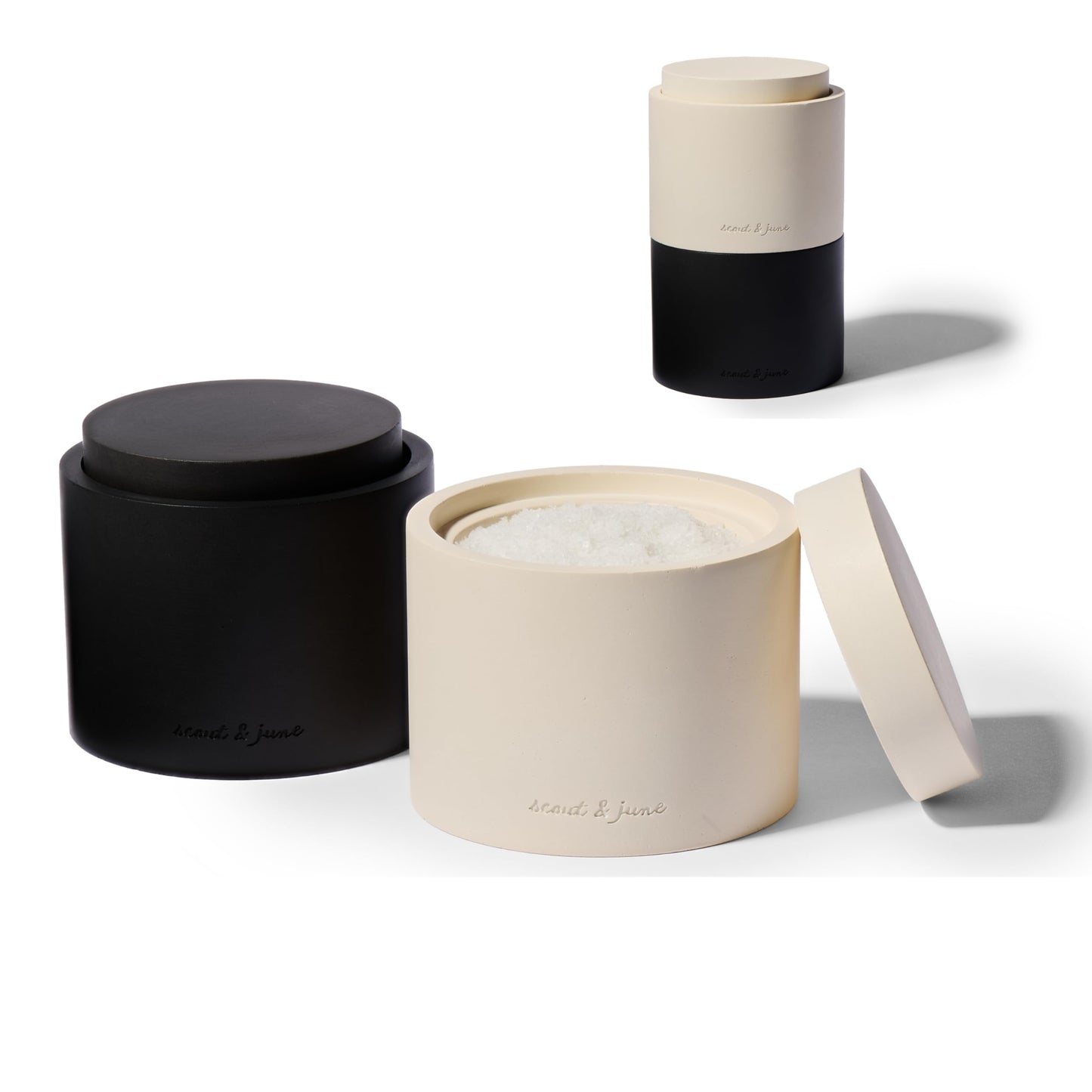 scout & june Stone Salt Cellar - Stackable, Salt and Pepper Bowls for Countertop - Crafted Salt Cellar with Lid - Convenient Kitchen Storage Containers for Spices & Pepper