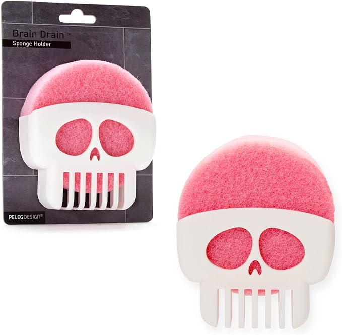 PELEG DESIGN Brain Drain White Skull Sponge Holder