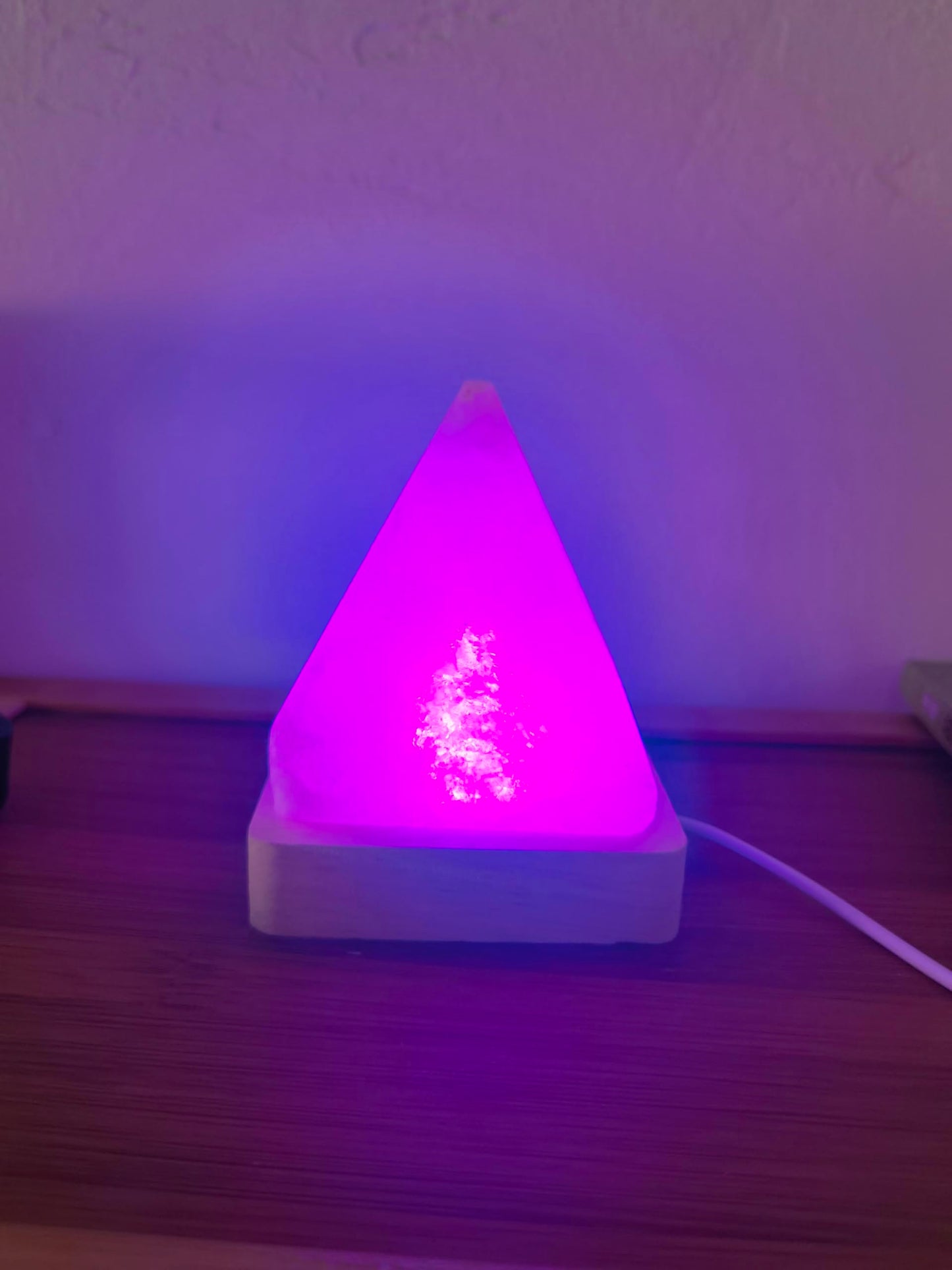 YZYOE USB Rainbow Gradient Himalayan Salt lamp, Solid Wood Base Atmosphere Decoration Pyramids Salt Light with Remote Control, Natural Crystal Stone Bedside Night lamp, Handmade Crafts.