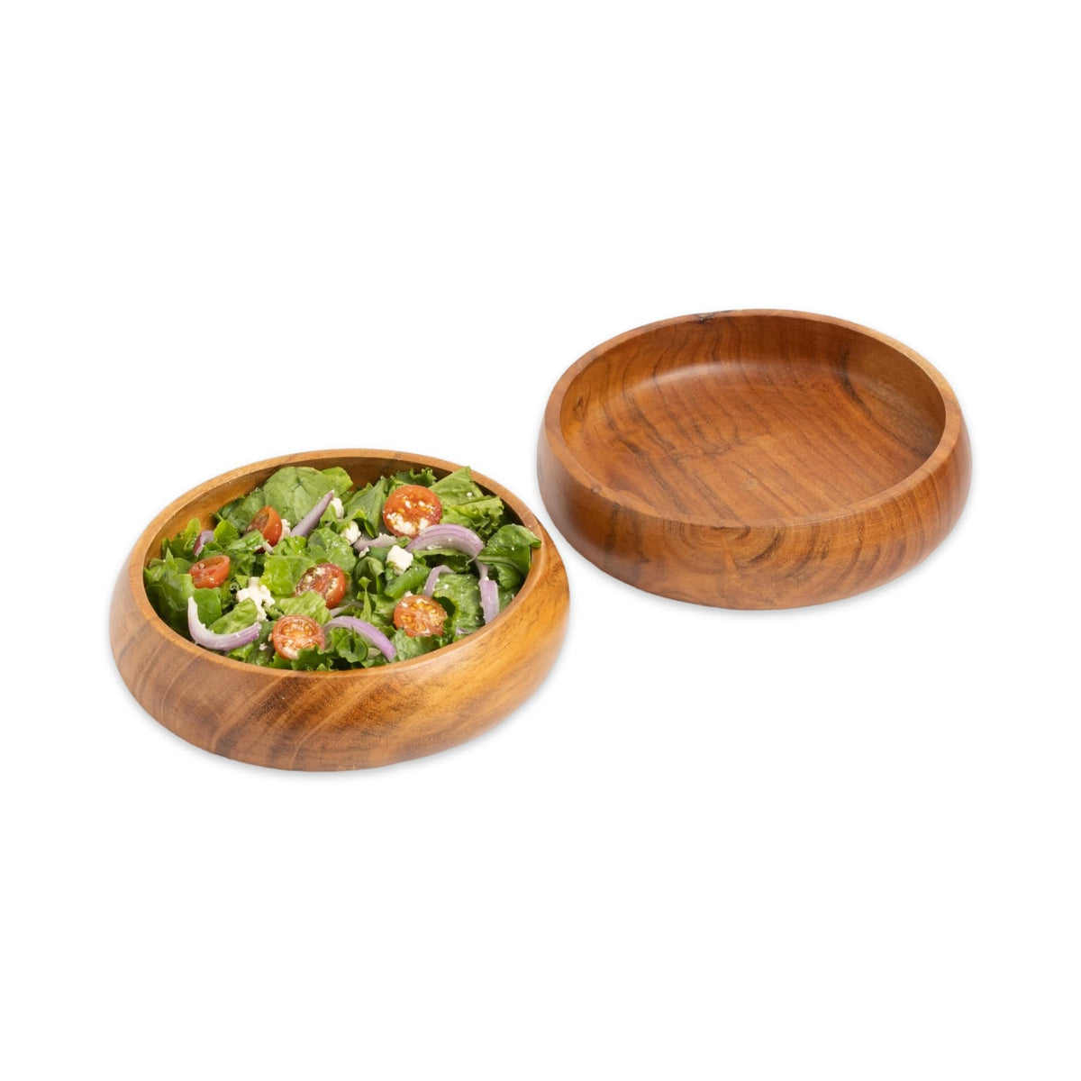 LAVAUX DESIGNS Acacia wood salad bowls set of 2 | Individual wooden bowls 8 x 2 inches (25 oz) | Use for salad, pasta, rice, acai, smoothie, soup, fruits, snacks