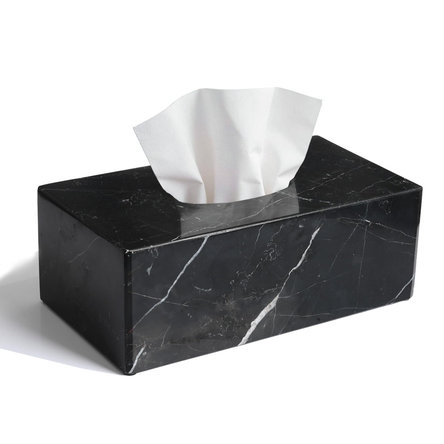 HAMAKAWA Natural Marble Tissue Box Cover, Black Tissue Organizer 10 x 5.5 x 3.9 inch, Heavy Stone Decorative Box, Rectangle Tissue Box Holder for Home Decor, Kitchen, Bathroom, Bedroom