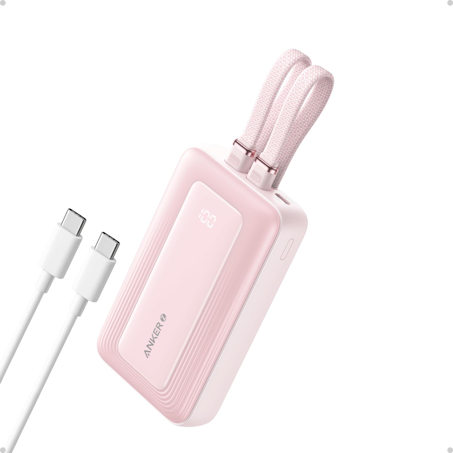 Anker Zolo Power Bank, 10,000mAh 30W Max Fast Portable Charger with Built-in USB-C and MFi Certified Lightning Cables, USB-C&A, Battery Pack for iPhone 16/15 Series, MacBook, Galaxy