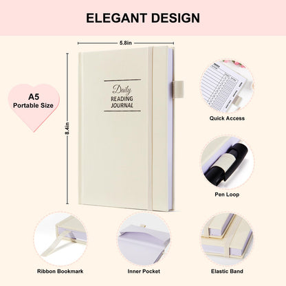 Comkiso Reading Journal for Book Lovers - 75 Book Journal Reading Log for Book Tracking, A5 Linen Book Review Journal with TBR Tracker List, Ratings, Challenges, Prompts, and Index - Beige