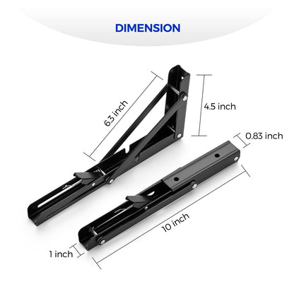 Ravinte 10 Inch Folding Shelf Brackets - Matte Black Collapsible Heavy Duty Brackets for Table Bench - Space Saving, 2 Pack ﻿