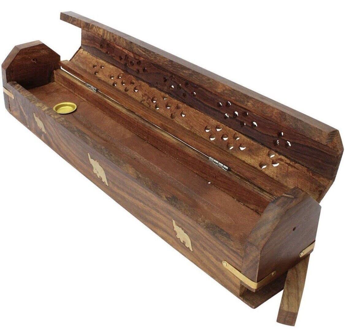 Bless-International Traditional-Handmade-Burner Wooden-Coffin-Incense-Stick-Holder Ash-Catcher-Stand (Wooden Coffin)