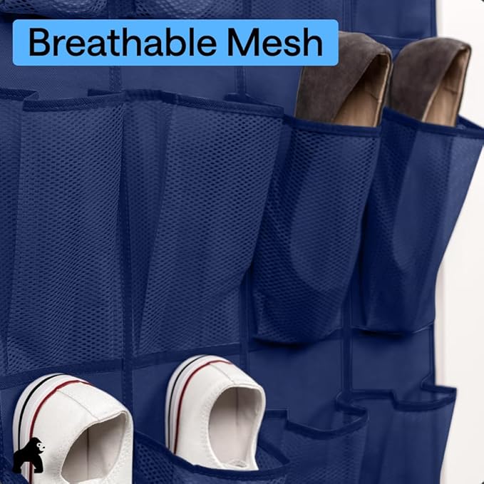 GORILLA GRIP Over the Door Shoe Organizer, 24 Large Breathable Mesh Pockets