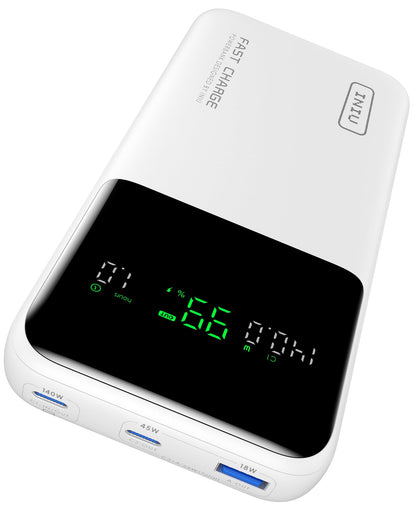 INIU 140W Power Bank, 27000mAh High Capacity Laptop Portable Charger, USB C in&Out Tablet Powerbank, Digital Display Phone Charger, Travel Charger Compatible with iPhone 17 16, iPad, MacBook, Laptop