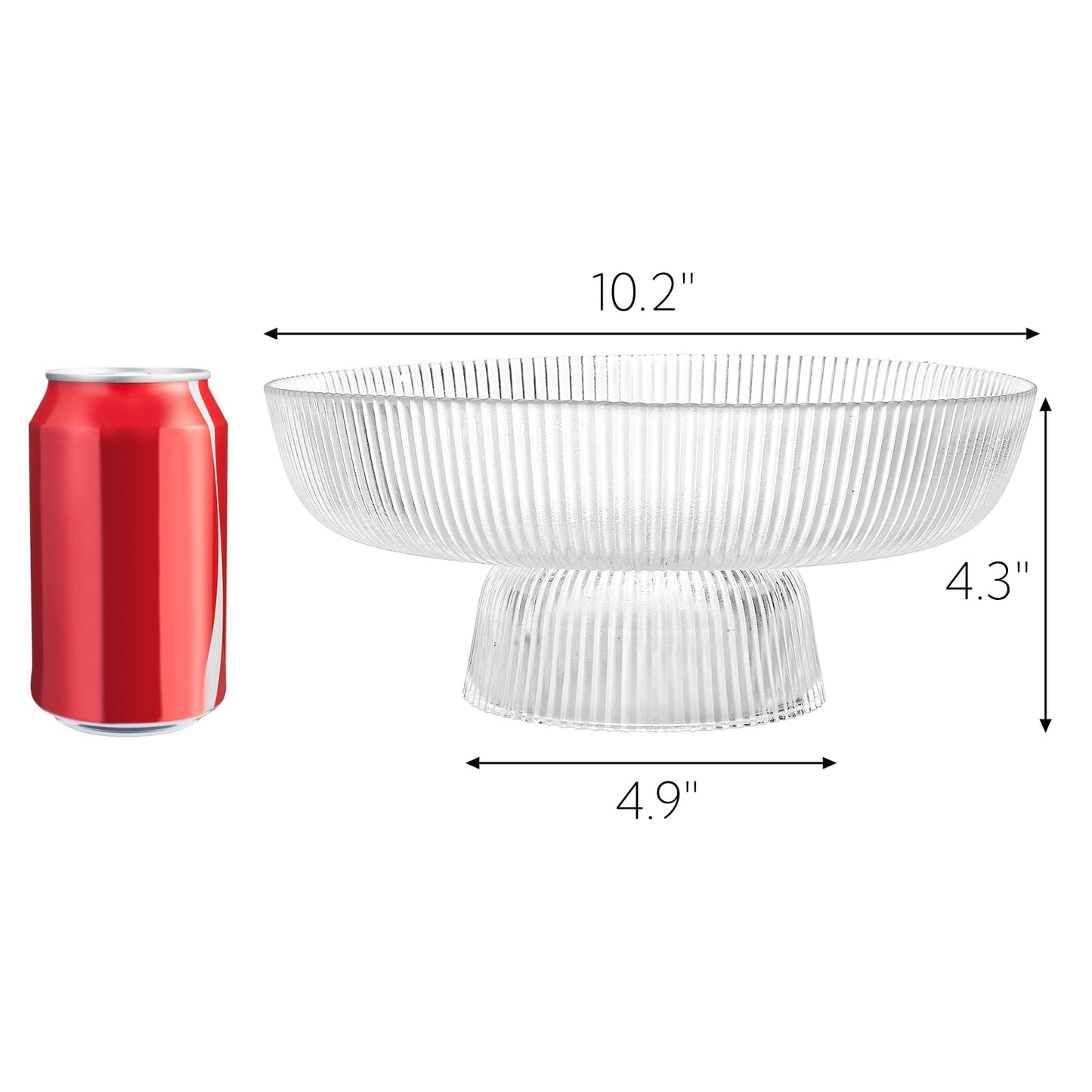 ZOOFOX Fruit Bowl for Kitchen Counter, Large Decorative Glass Bowls with Pedestal, Ribbed Pedestal Bowl for Fruit, Vegetable, Salad and Dessert, Key Bowls for Entry Table