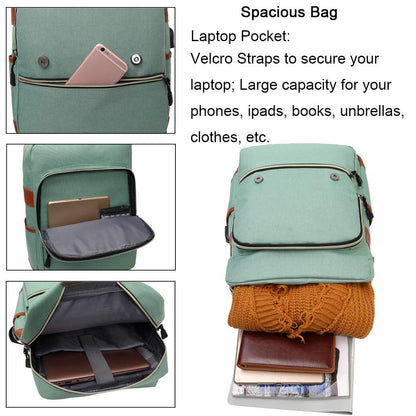 Ronyes College Bag Fits up to 15.6’’ Laptop Casual Rucksack Waterproof Business Travel School Backpack Daypacks with USB Unisex(LightGreen)