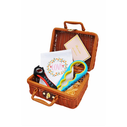 Vintage Handmade Gift Set Includes Multi-Functional Jar Opener and Love Embroidered Kitchen Towel for Moms, Housewives, and Loved Ones Stylish, Practical Picnic Basket