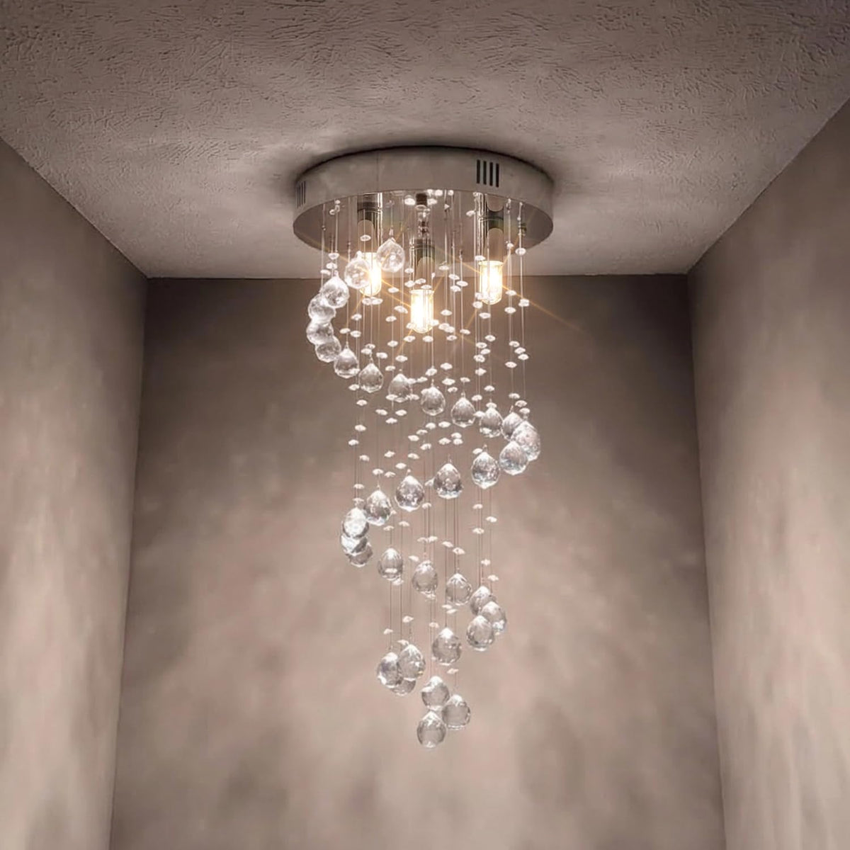 CRYSTOP 3-Lights Spairal Crystal Chandelier,Modern Raindrop Light Fixture Pendant Ceiling Mount Lamp Lighting Fixtures for LivingRoom, Bedroom, Bathroom D9“ X H21.3”