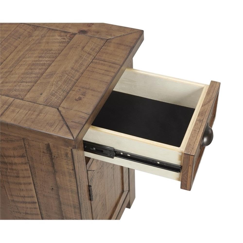 Martin Svensson Home Monterey Chairside Table - Natural - Coastal Multi-Use Table with Charging Station and Drawer for Bedroom or Living Room