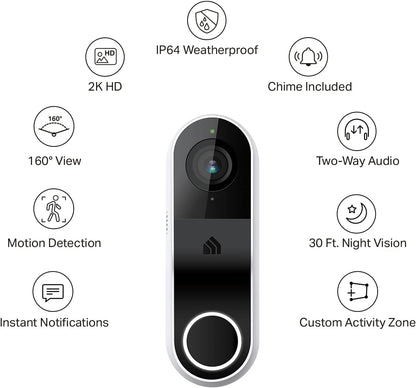 Kasa Smart Video Doorbell Camera Hardwired w/Chime, 2K Resolution, Always-on Power, Night Vision, 2-Way Audio, Real-Time Notification, Cloud & SD Card Storage, Works w/Alexa & Google Home (KD110)